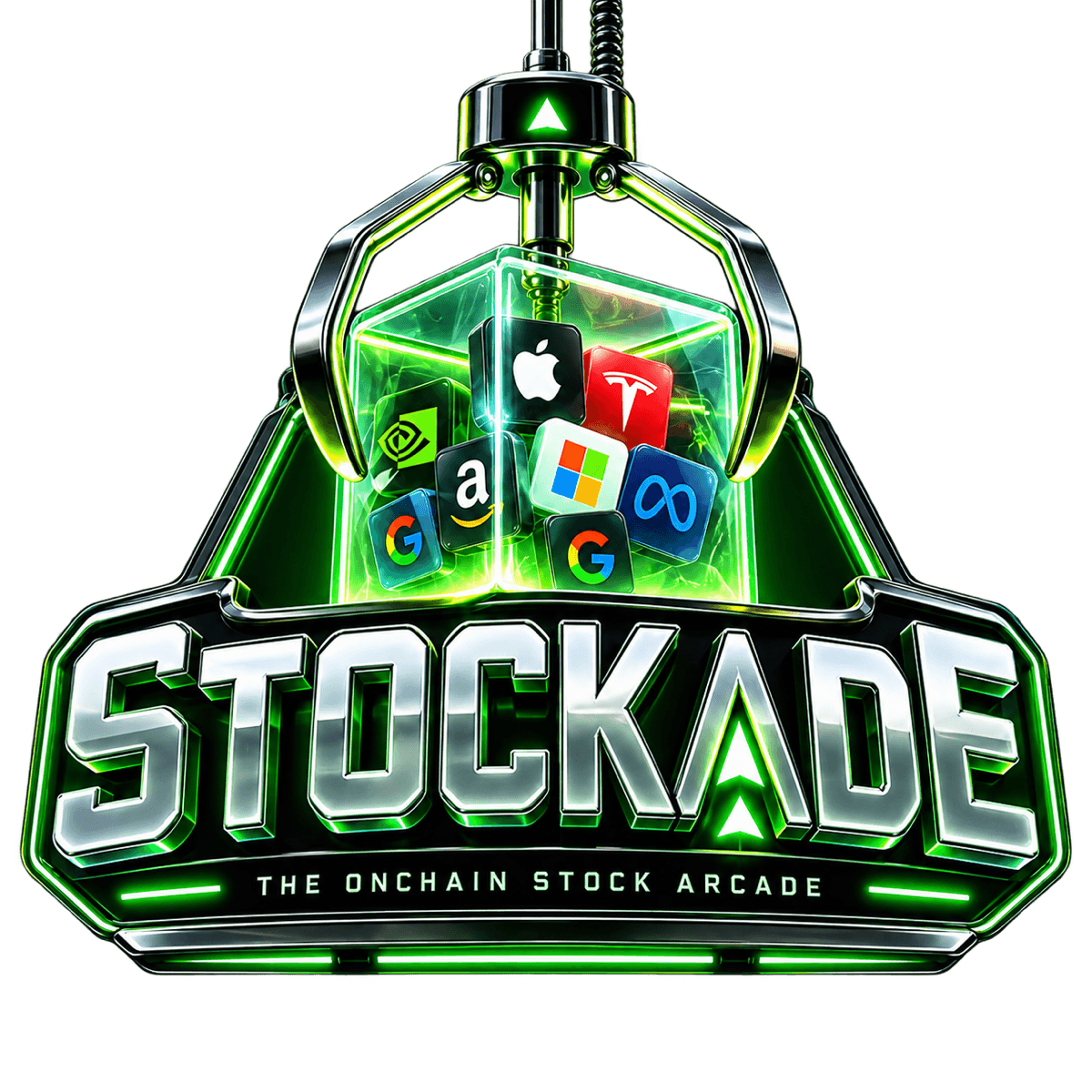 Stockade chrome claw logo — The Onchain Stock Arcade